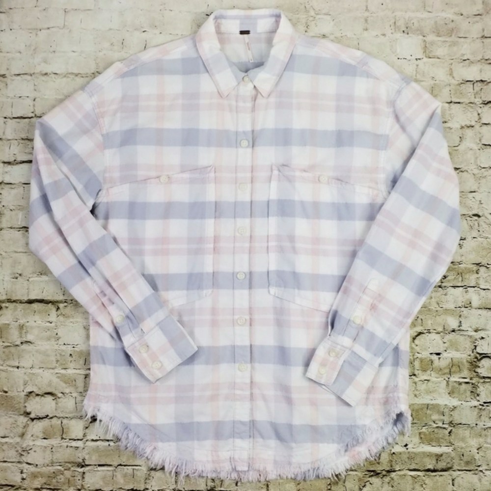 Free People Loveland Plaid Pastel Combo Long Sleeve Button Down Shirt Womens S